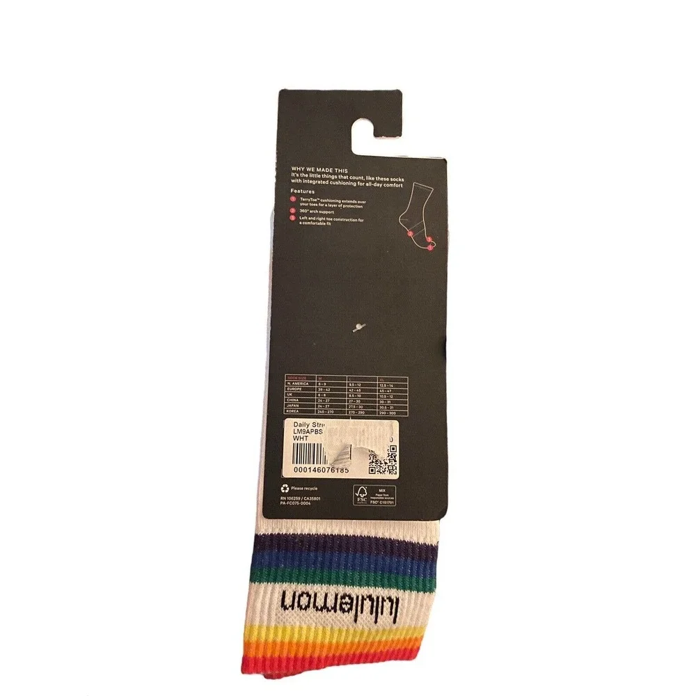 Lululemon Daily Essentials‎ Daily Stride Crew Length Sock Men XL White Stripes